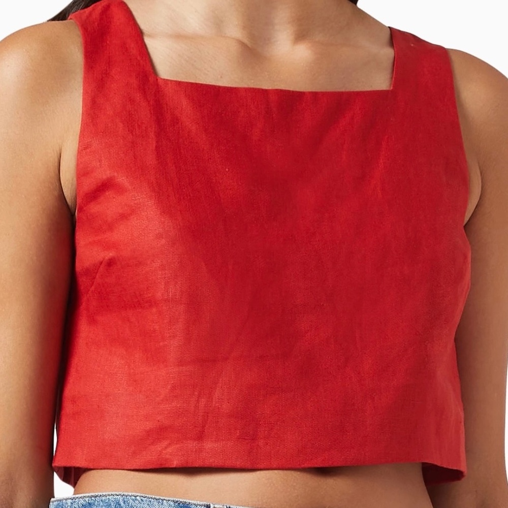 Reformation Saige Linen Top Red - Size L
